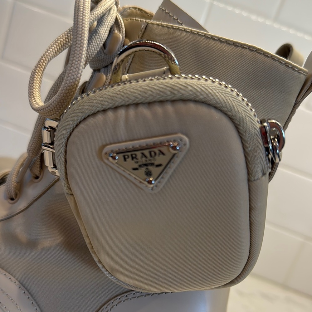 Prada Tan Combat Moto Boots with Chunky Sole - Picture 10 of 13